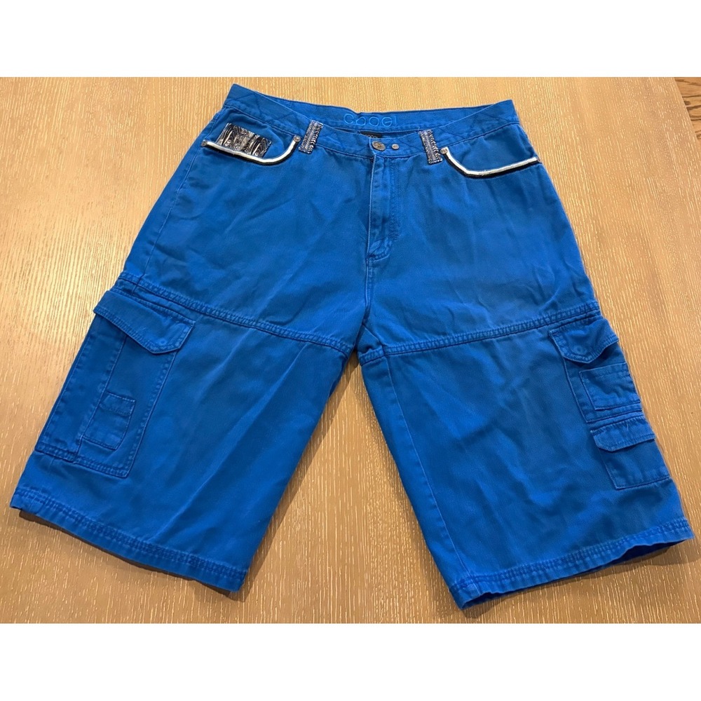 Vintage Coogi Cargo Shorts Mens 38 Blue Embroidered Y2K Hip Hop Baggy Wide Leg